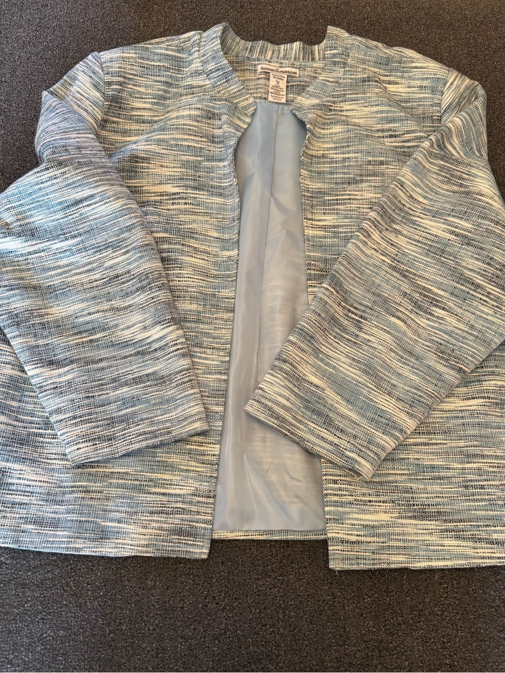 Serengeti Blue Tweed Marled Knit Open Front Blazer Jacket Lined Size 3X